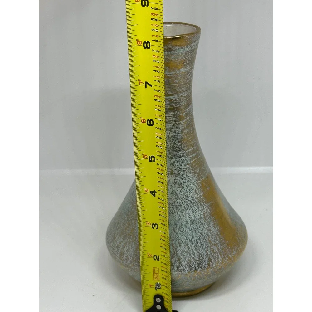 VTG Stangl Pottery Vase Gold Aqua Blue Spatter Glaze Mid Century Modern 4080